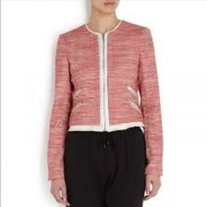 Parker Tweed Leather trim Jacket pink-red/pearl size M NWOT